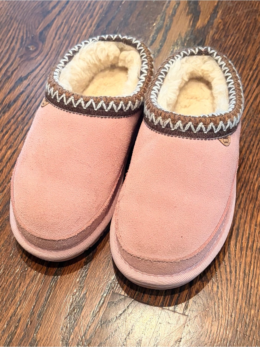Lamo Kids Pink Suede Shearling-Lined Slip-Ons